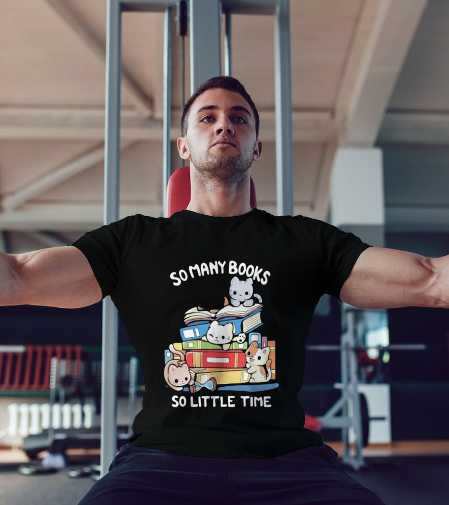 Whimsical Cartoon So Many Books So Little Time Cats Reading T-Shirt