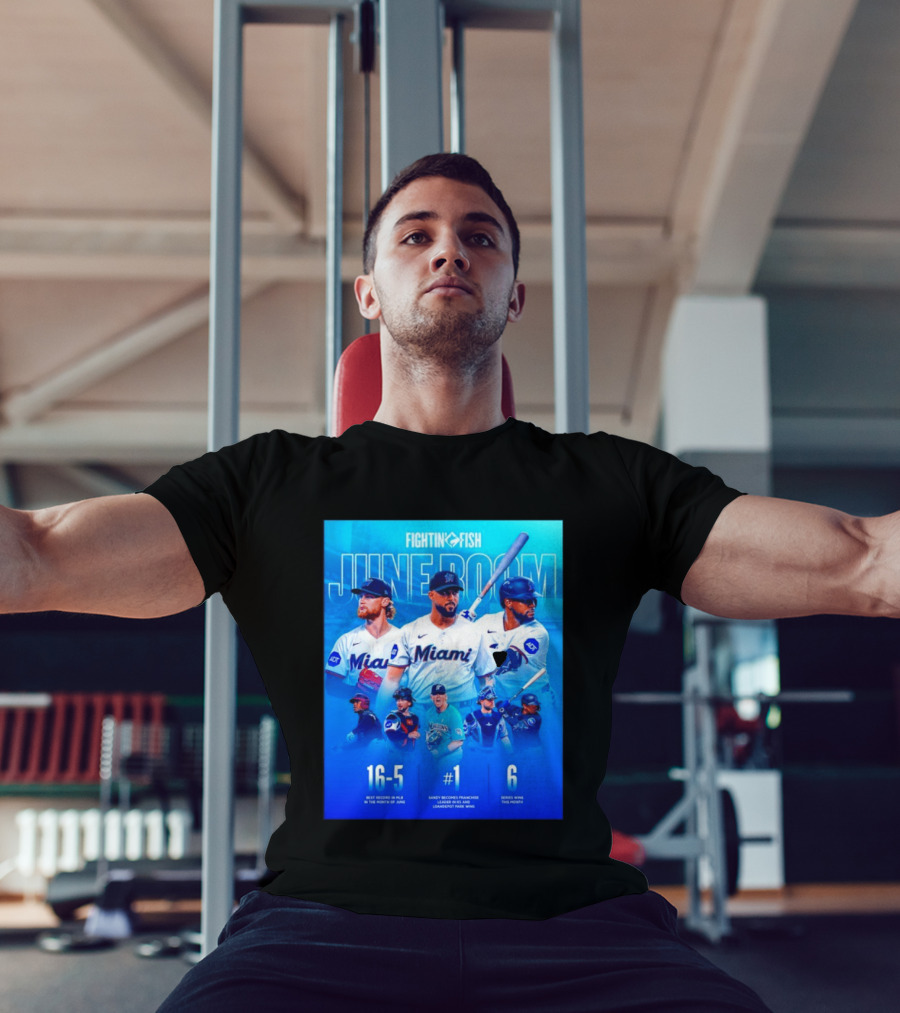 Fighting Fish Miami June Boom Sandy Alcantara Franchise Record T-Shirt