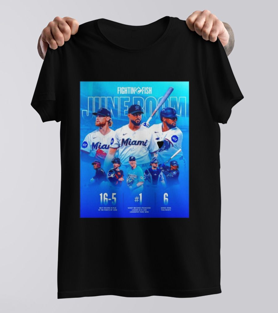 Fighting Fish Miami June Boom Sandy Alcantara Franchise Record T-Shirt
