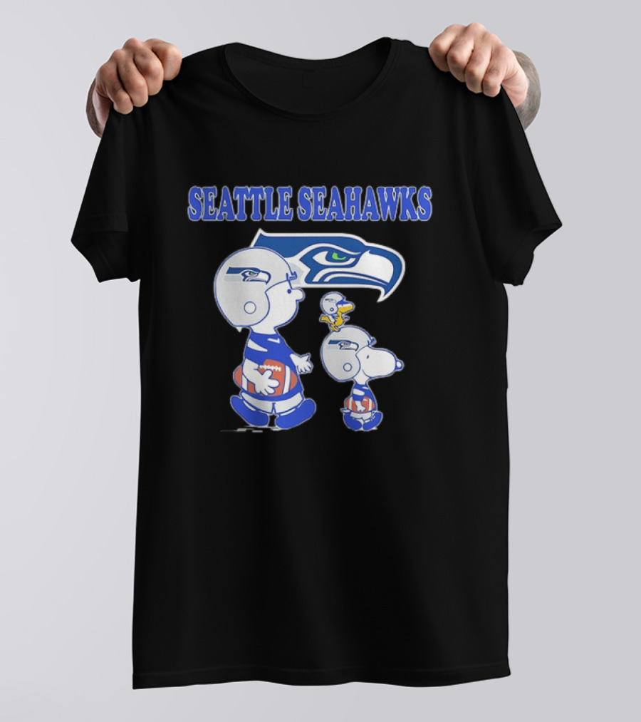 Peanuts Charlie Brown Snoopy Woodstock Playing Football Seattle Seahawks T-Shirt