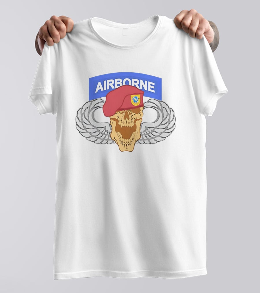 Airborne Skull Maroon Beret Parachutist Wings T-Shirt