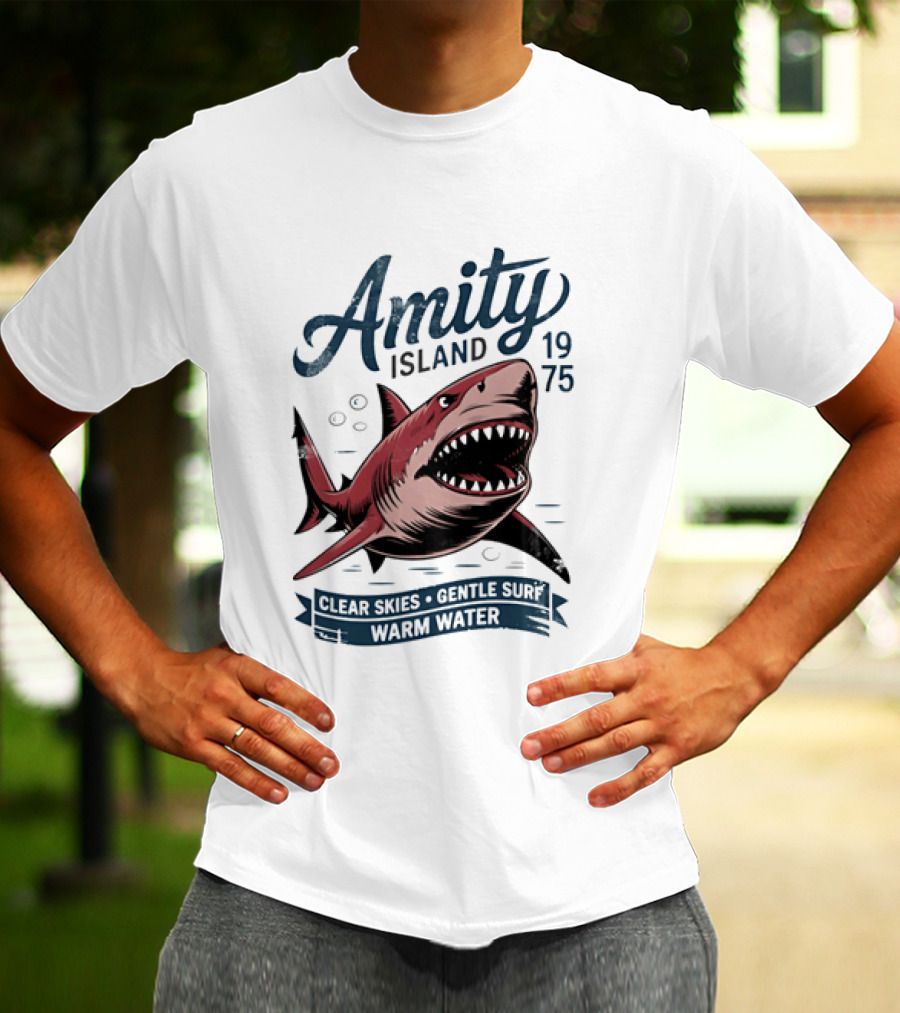 Amity Island 1975 Shark Clear Skies Gentle Surf Warm Water T-Shirt