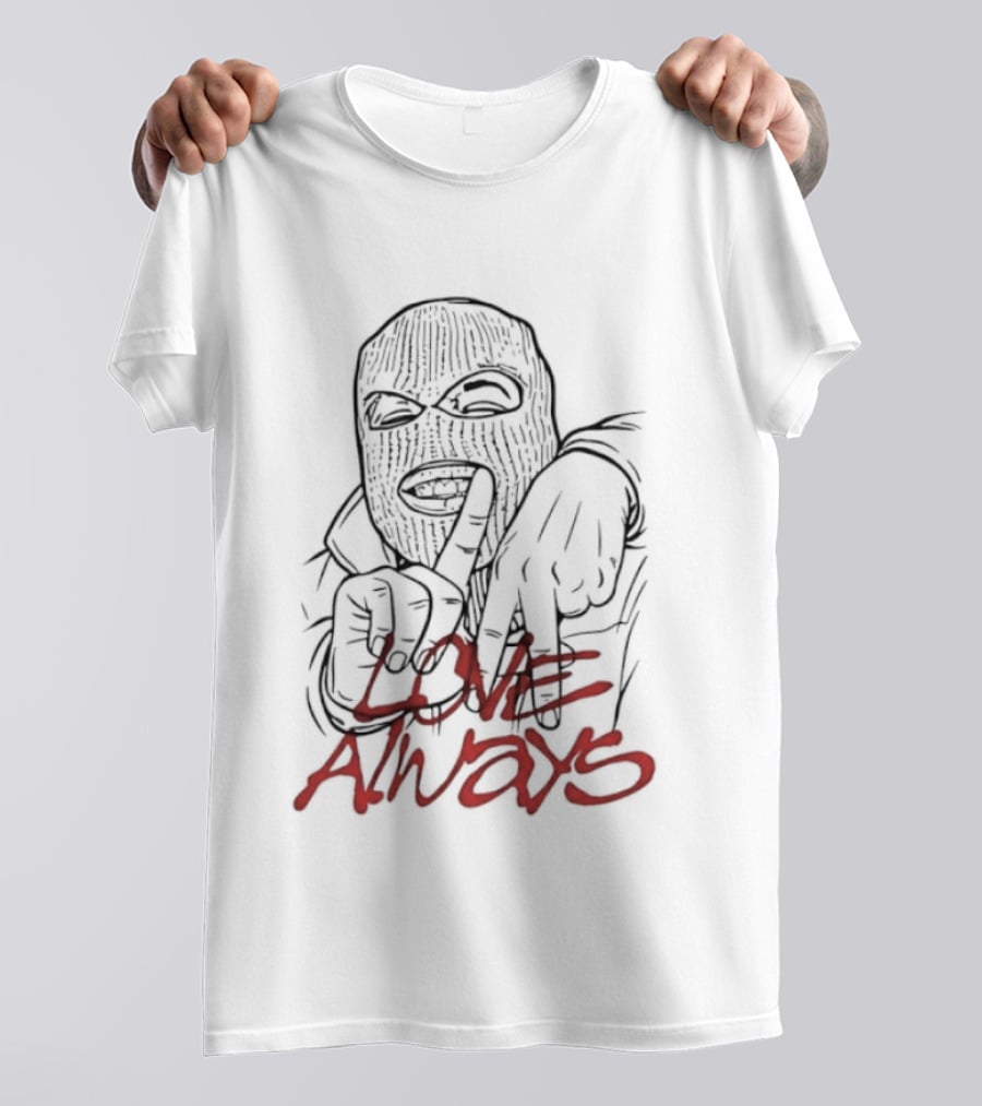 Balaclava Hand Sign Love Always Streetwear Graffiti T-Shirt