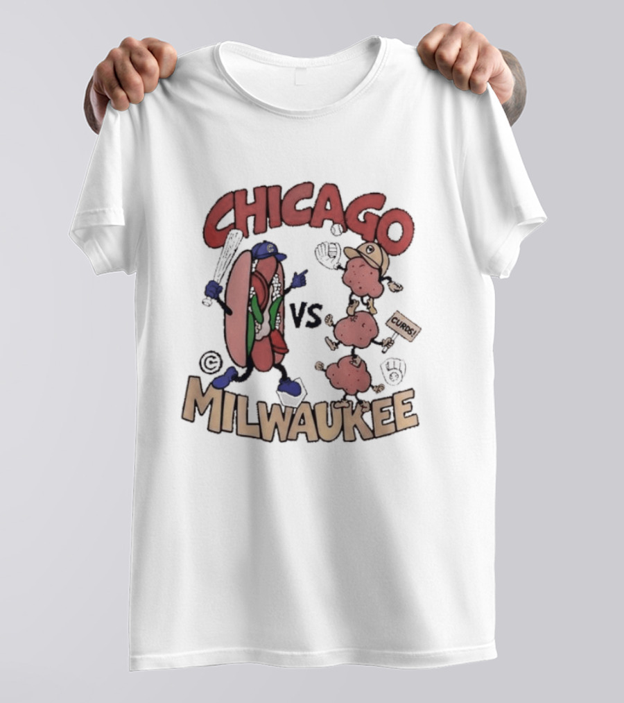 Chicago Cubs Vs Milwaukee Brewers Hot Dog Cheese Curds Baseball Battle T-Shirt