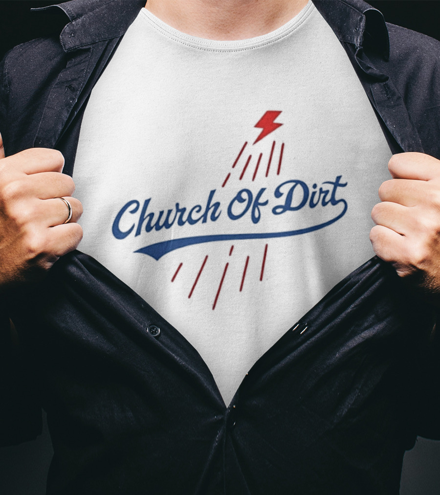 Text Church Of Dirt Red Lightning Bolt Sport T-Shirt