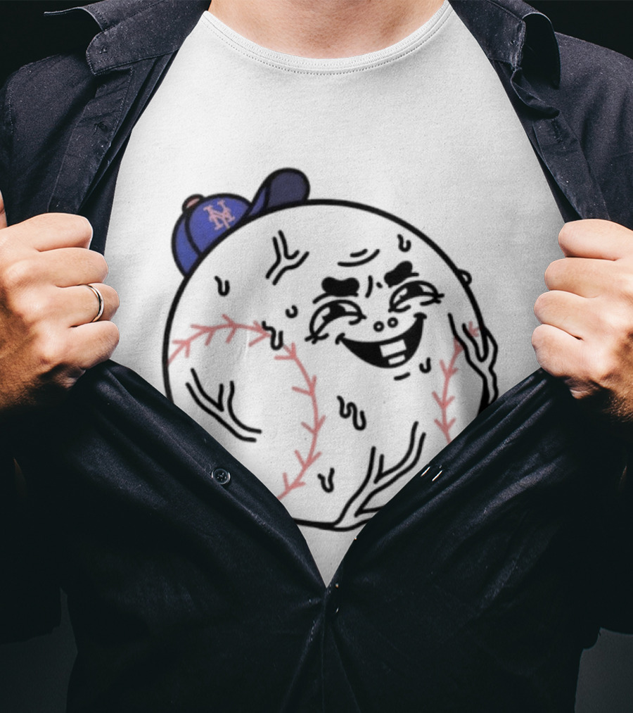 Mr Met New York Mets Baseball Sweat Drip Face MLB T-Shirt