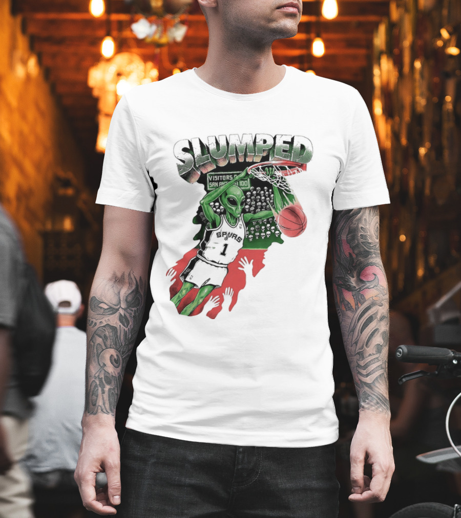 San Antonio Spurs NBA Alien Victor Wembanyama Slumped Basketball Visitors T-Shirt