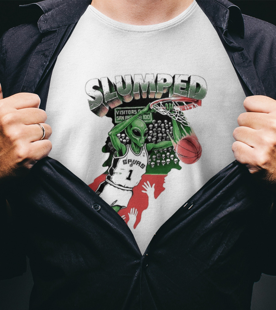 San Antonio Spurs NBA Alien Victor Wembanyama Slumped Basketball Visitors T-Shirt