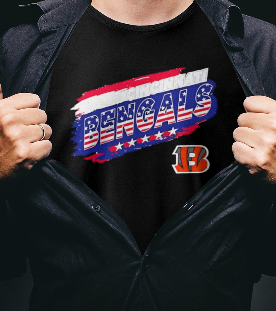 Cincinnati Bengals Stars And Stripes American Flag NFL Team Fan Gear T-Shirt
