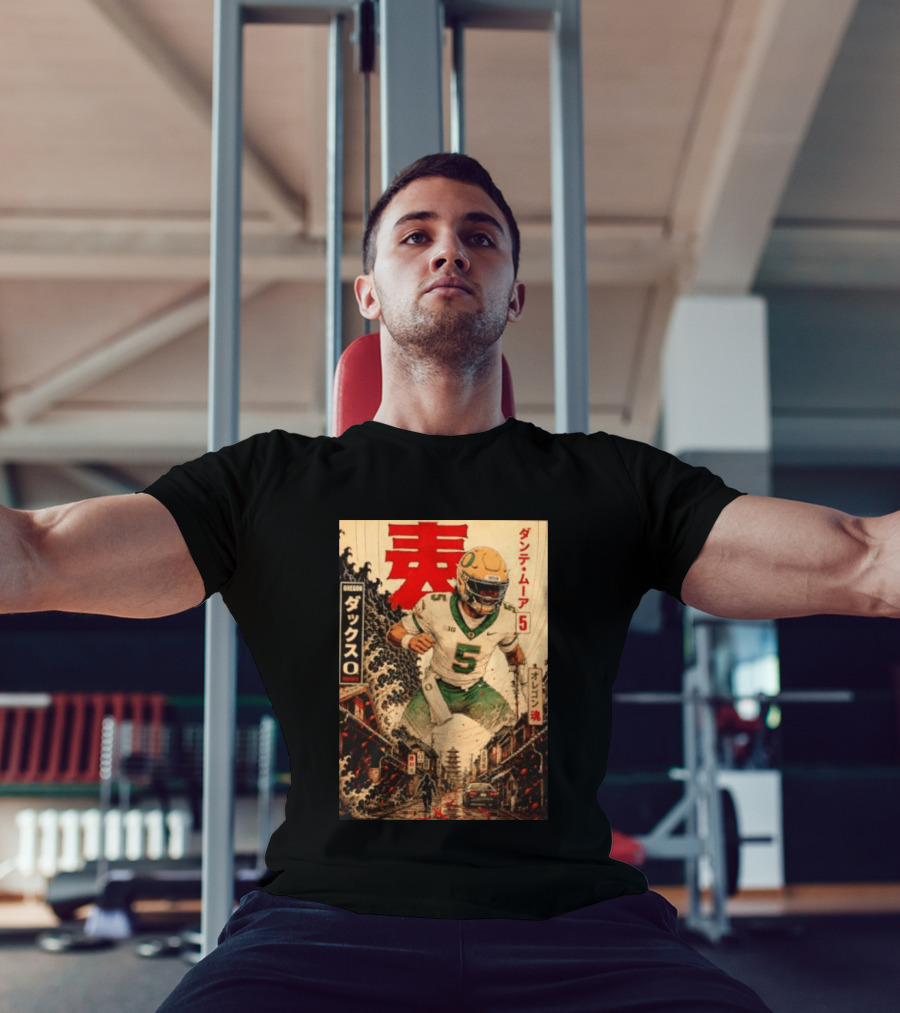 Dante Moore Number 5 Oregon Ducks Football Japanese Art Style Rugged City Scene T-Shirt