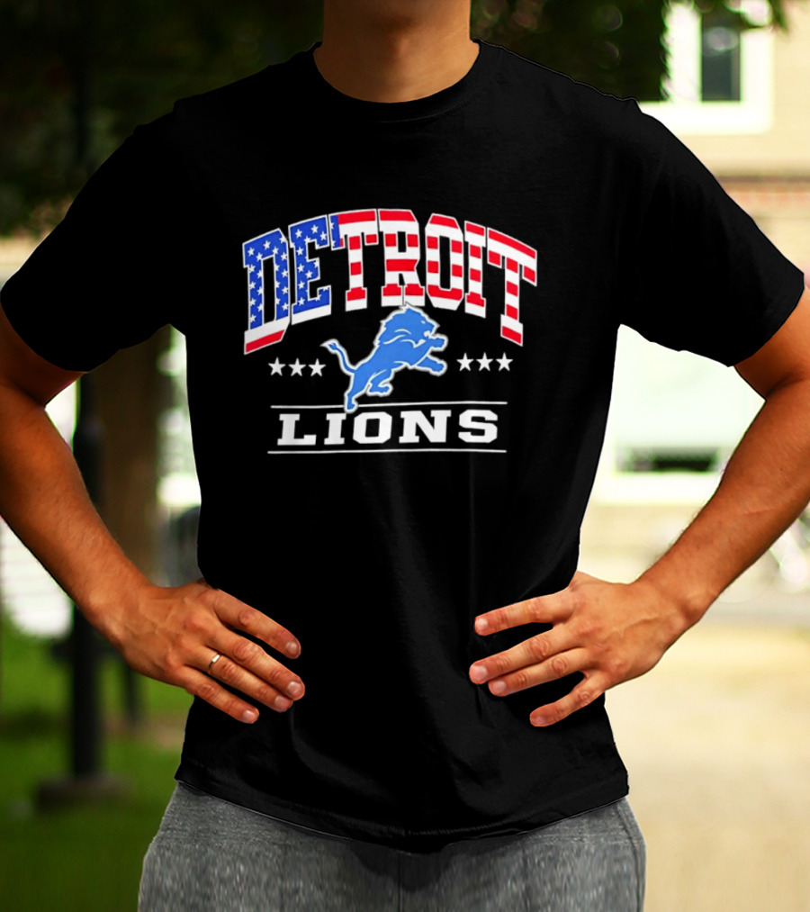 Detroit Lions Americana Patriotic Flag Stars And Stripes T-Shirt