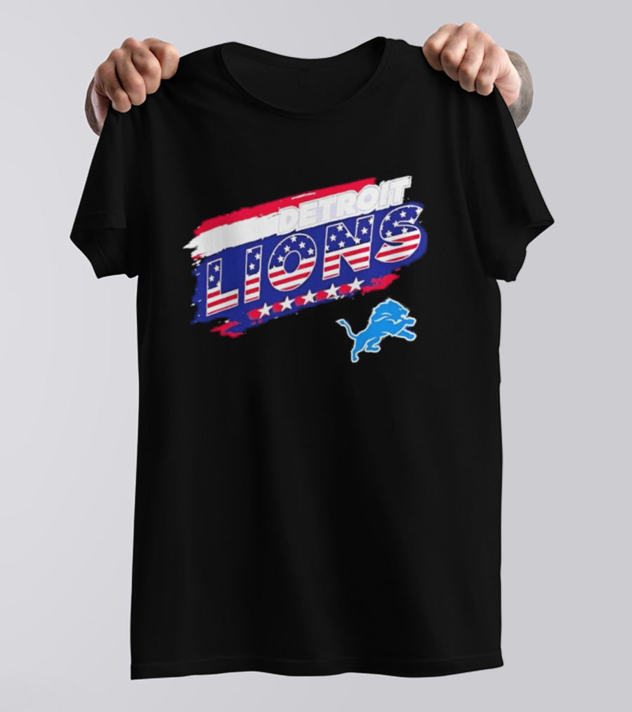 Detroit Lions American Flag Stars Stripes Patriotic NFL Team Spirit T-Shirt