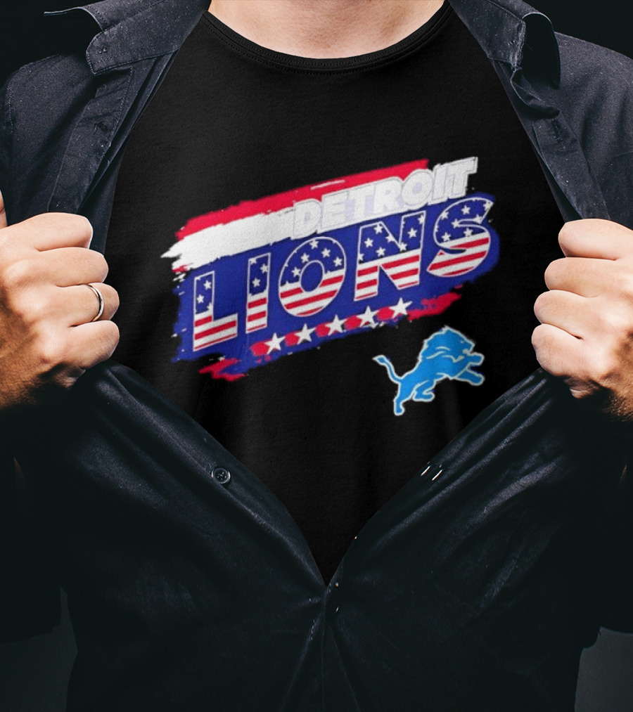 Detroit Lions American Flag Stars Stripes Patriotic NFL Team Spirit T-Shirt