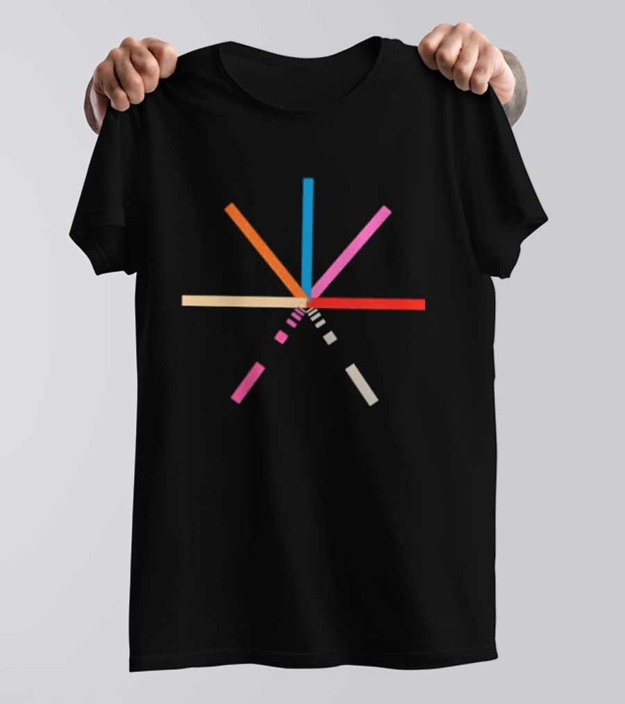 Geometric Color Burst Minimalist Composition Pink Red Blue Beige Stripes T-Shirt