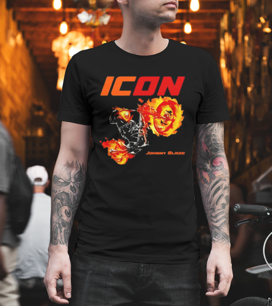 ICON Johnny Blaze Marvel Ghost Rider Fiery Motorcycle T-Shirt