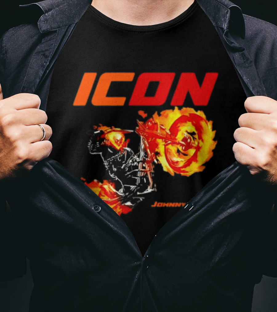 ICON Johnny Blaze Marvel Ghost Rider Fiery Motorcycle T-Shirt