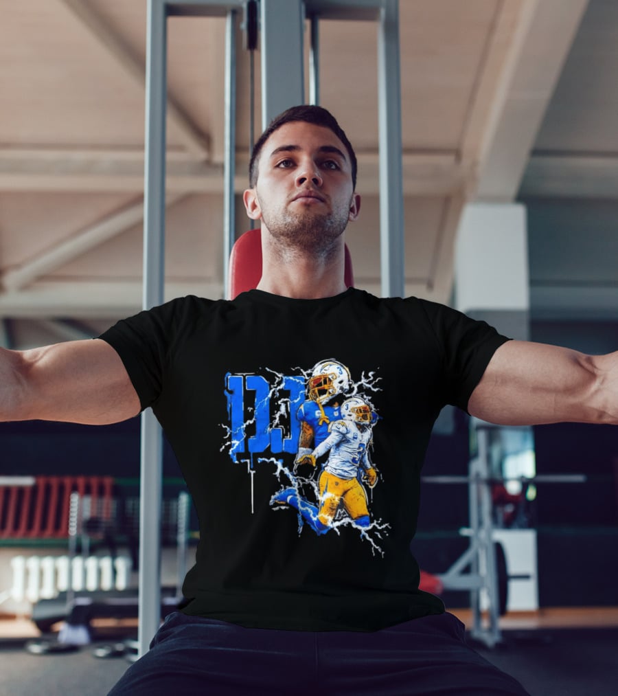 Derwin James Chargers Football Lightning DJ Bold Blue Yellow Action Splash T-Shirt