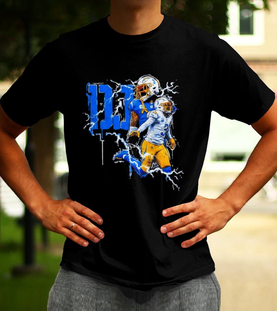 Derwin James Chargers Football Lightning DJ Bold Blue Yellow Action Splash T-Shirt