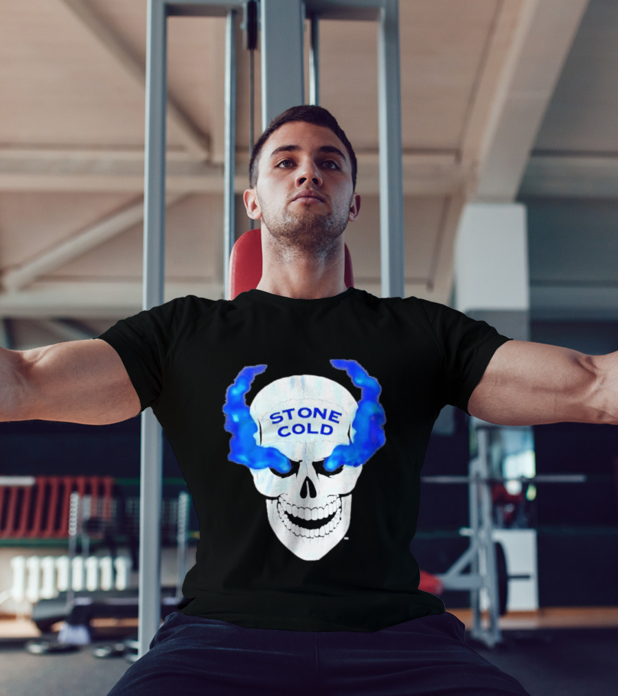 Stone Cold Skull WWE Wrestling Iconic Blue Flames T-Shirt