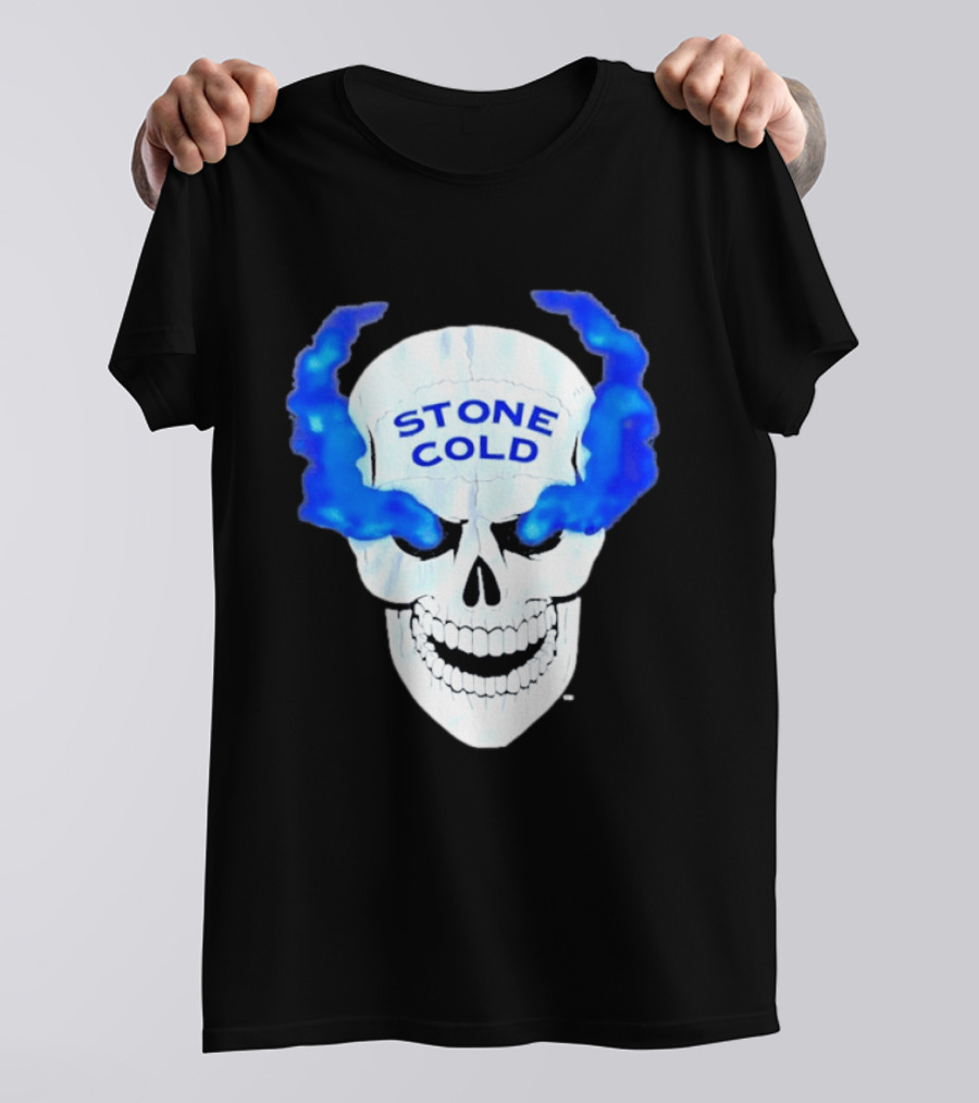 Stone Cold Skull WWE Wrestling Iconic Blue Flames T-Shirt