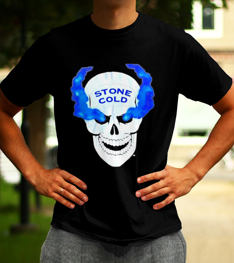 Stone Cold Skull WWE Wrestling Iconic Blue Flames T-Shirt