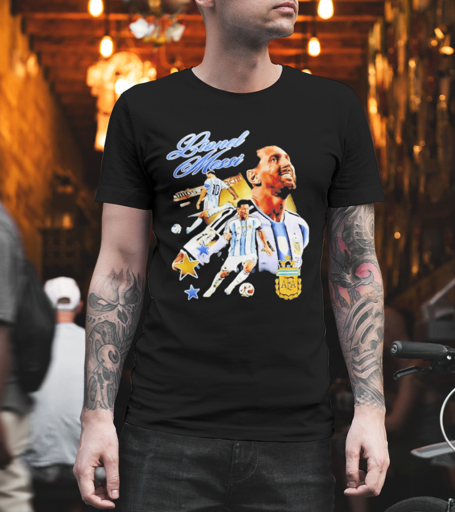 Lionel Messi Argentina National Football Team AFA Striker Soccer Star Blue White Kit T-Shirt