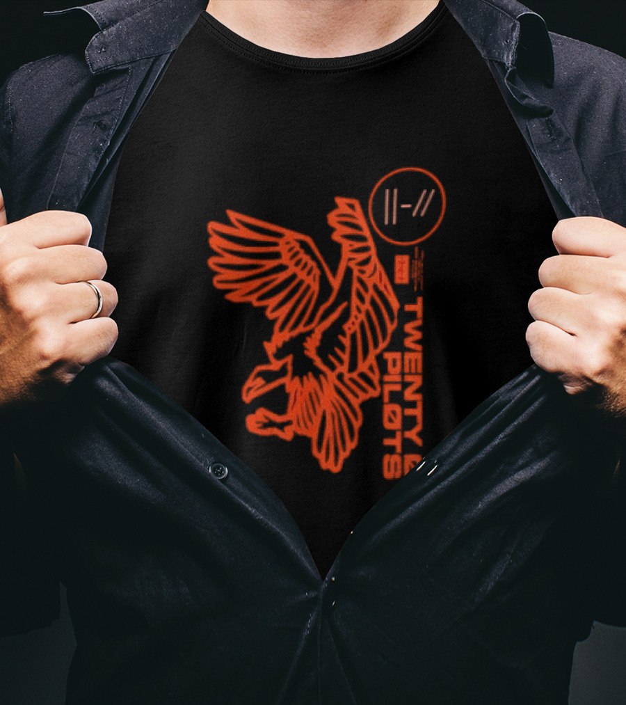 Twenty One Pilots Logo With Red Hawk Symbol And Band Name T-Shirt