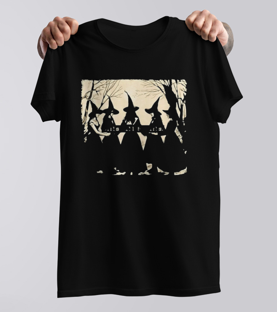 Witch Girls Will Be Girls Tree Silhouettes And Stars T-Shirt