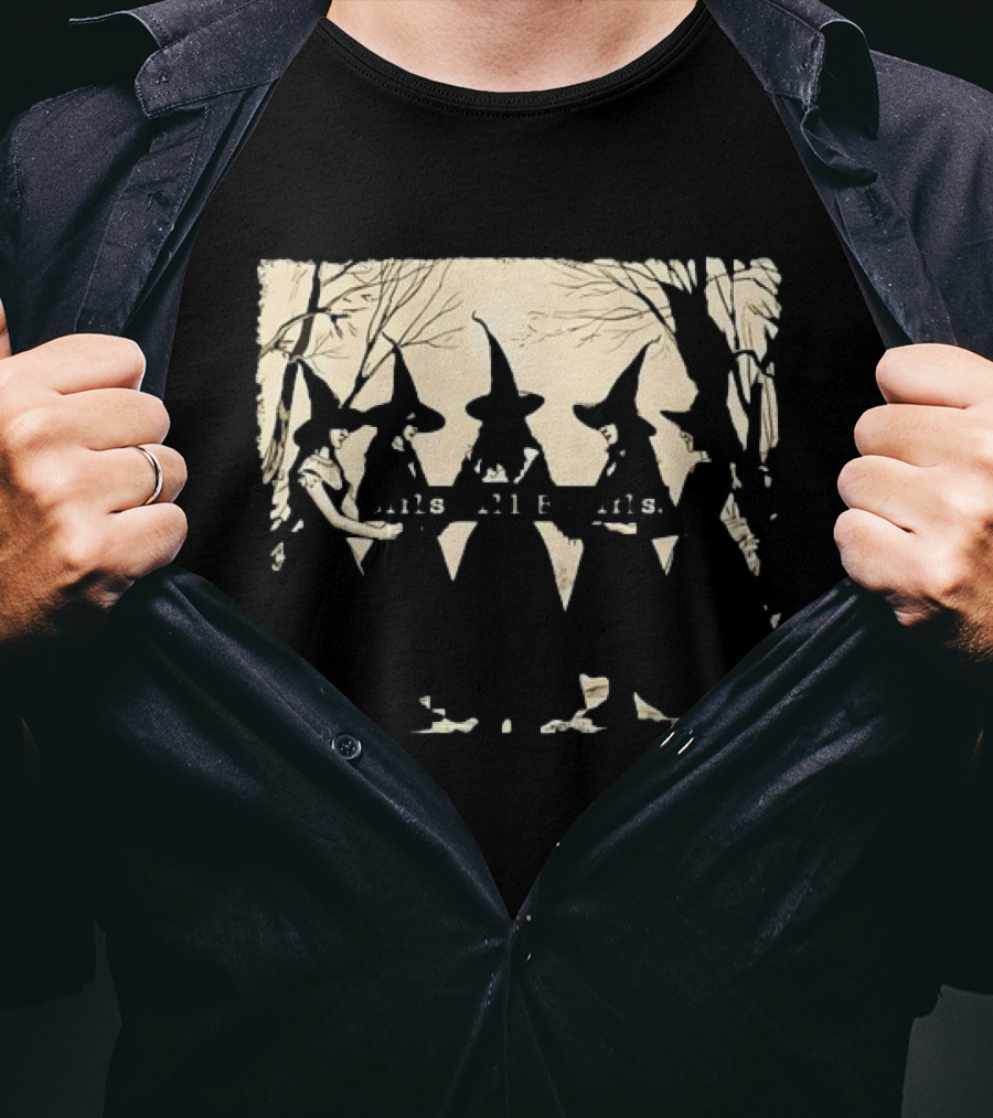 Witch Girls Will Be Girls Tree Silhouettes And Stars T-Shirt
