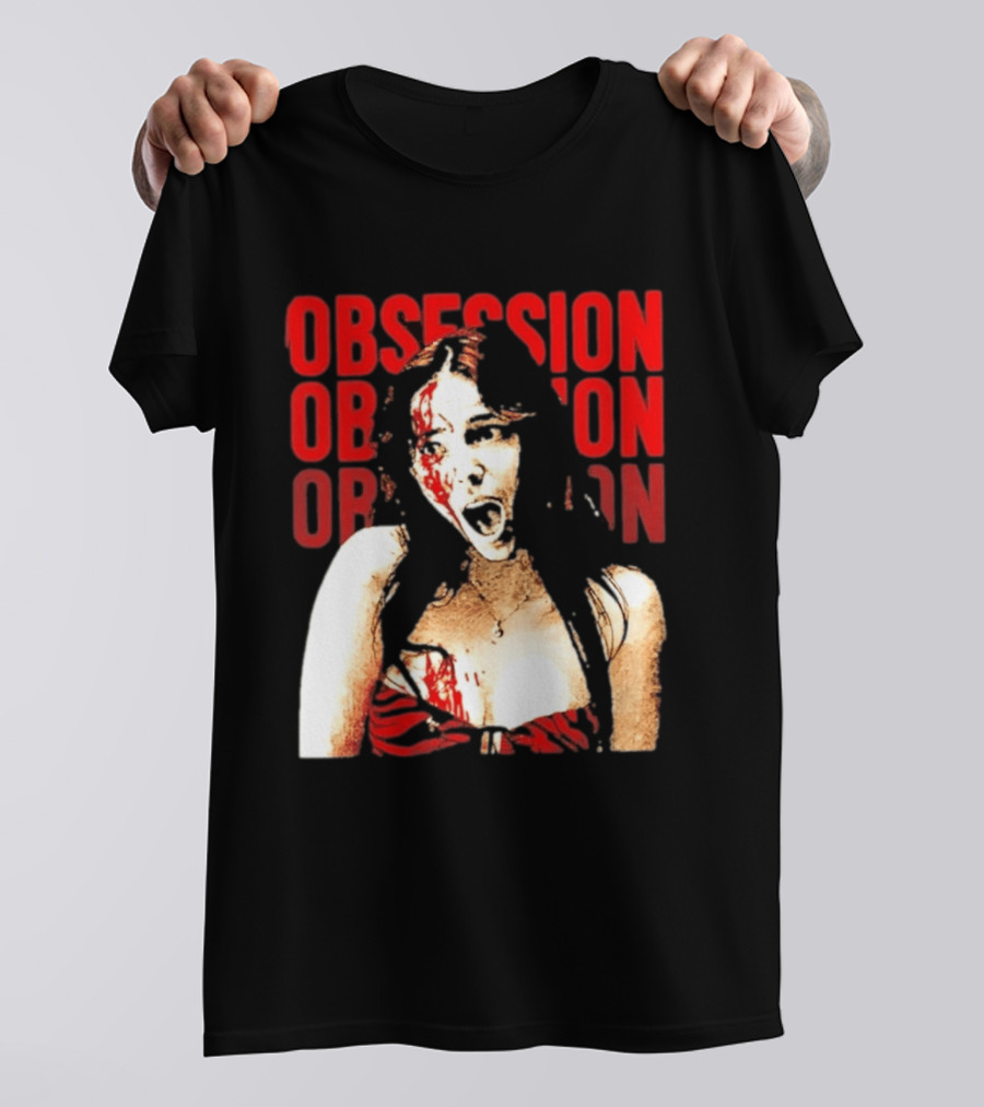 Obsession Screaming Woman Bloody Top Repeated T-Shirt