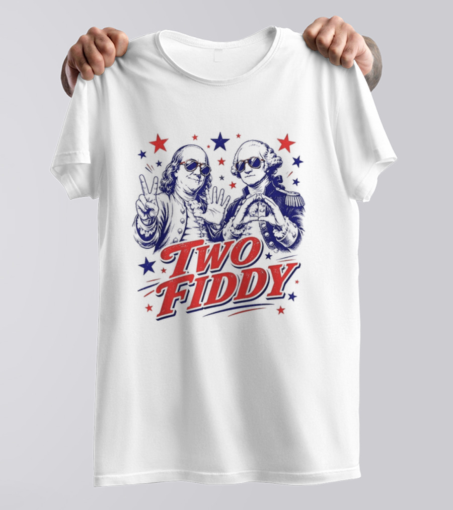 Benjamin Franklin George Washington Two Fiddy America 250 Years Anniversary Celebration T-Shirt
