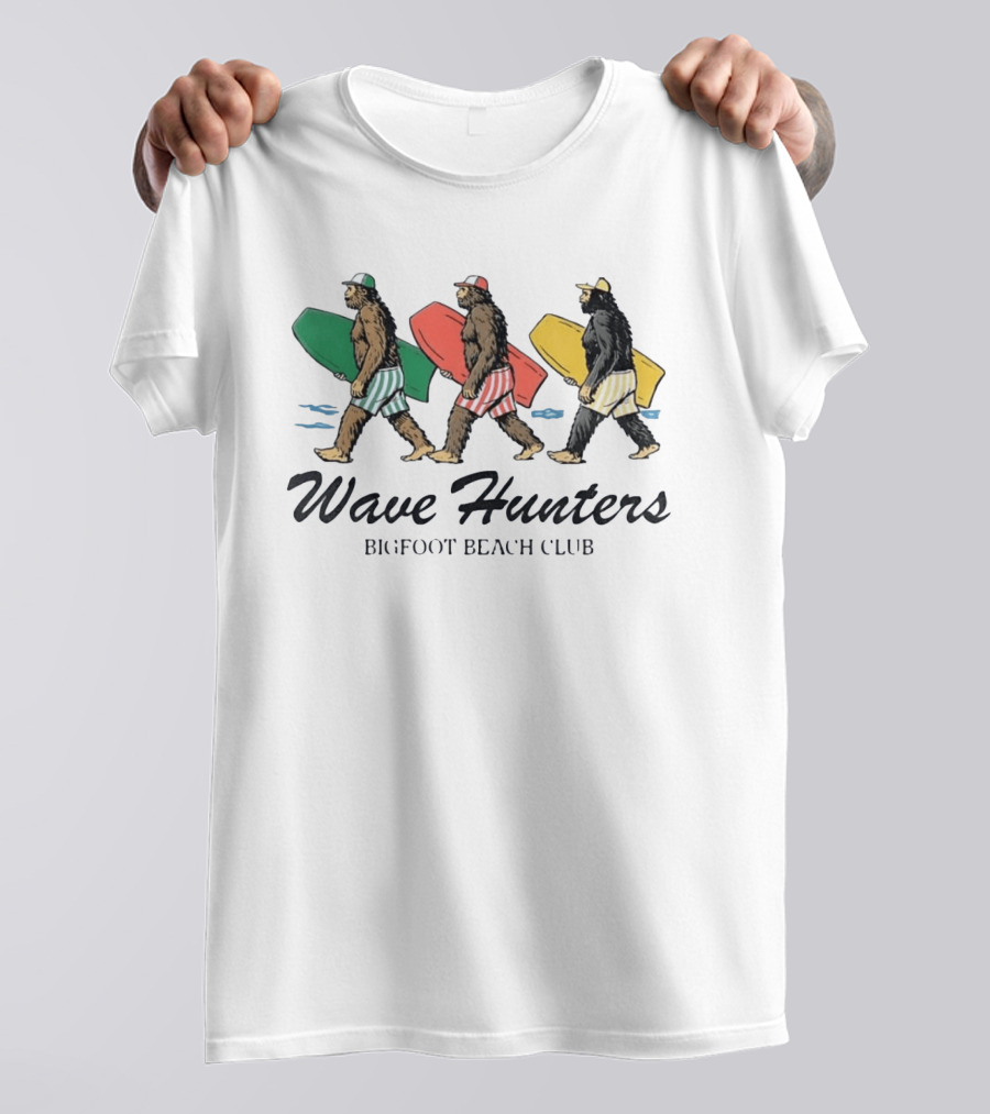 Wave Hunters Bigfoot Beach Club Surfing Adventure T-Shirt