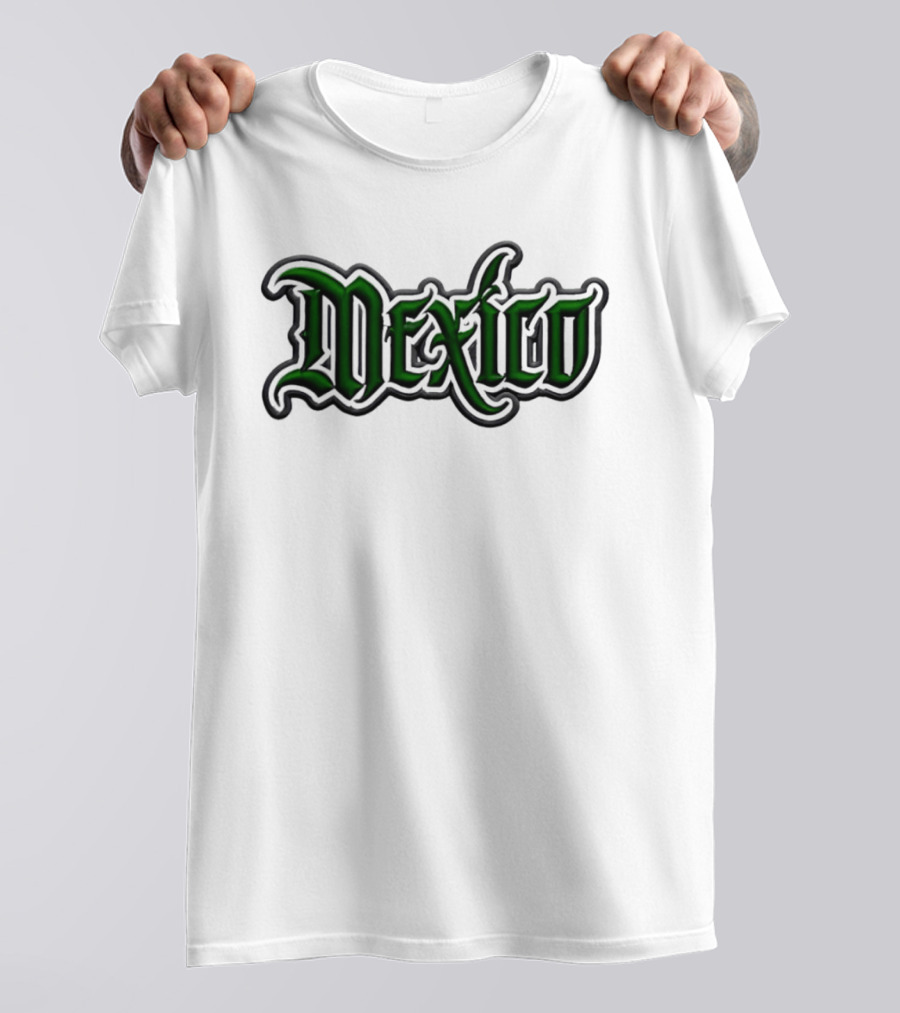 Mexico Gothic Embroidered Green And Grey White T-Shirt