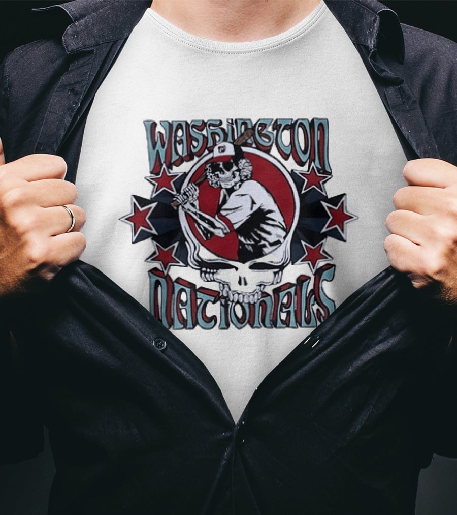 Nostalgic Washington Nationals Baseball Skeleton Batter Star T-Shirt
