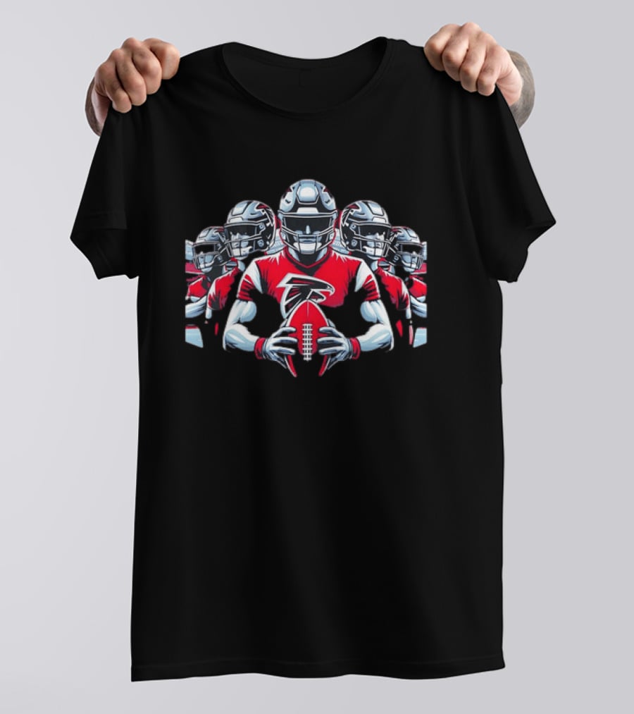 Atlanta Falcons Football Players Red Jersey Art Holding Team Ball T-Shirt