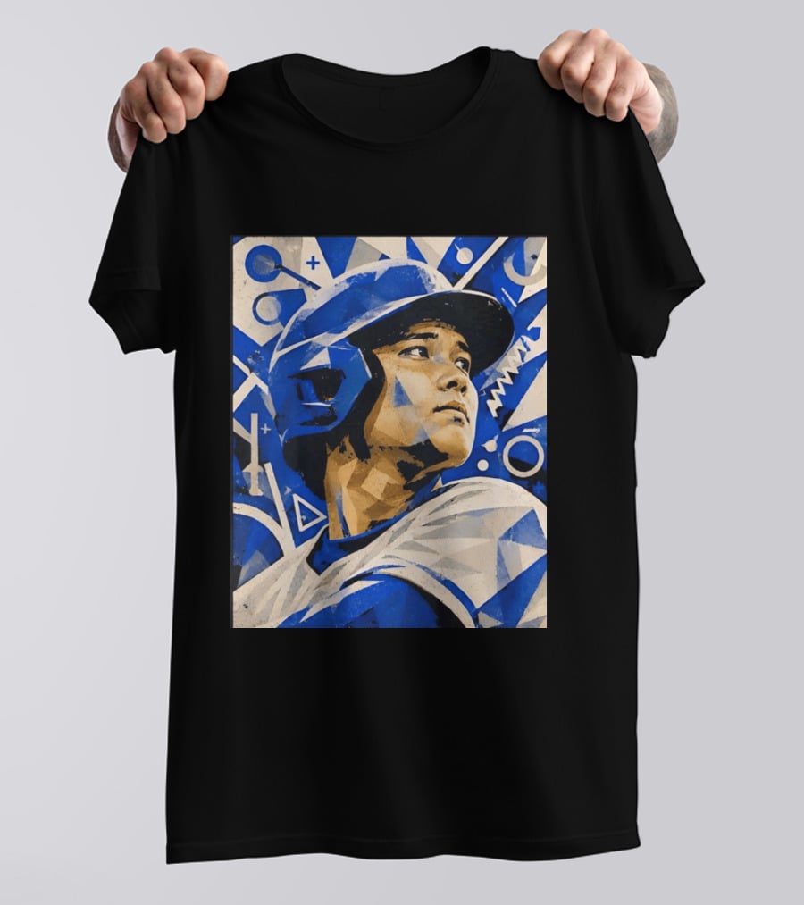 Baseball Player In Geometric Blue Abstract T-Shirt
