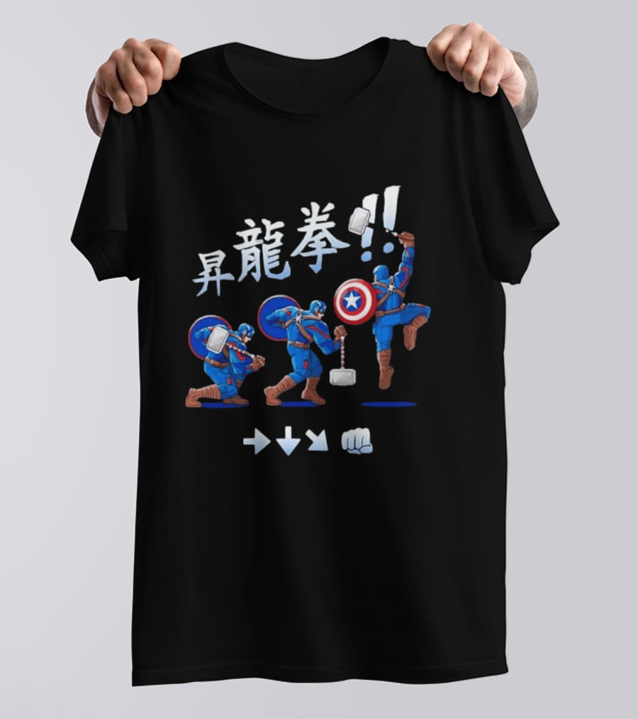 Captain America Marvel Shoryuken Combo Move Hammer And Shield Action T-Shirt