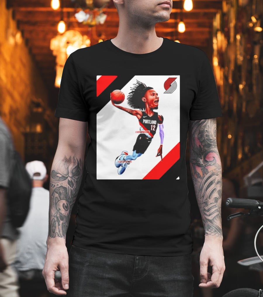 Portland Trail Blazers Ja Morant Crossover Art Dunking Basketball Player Jersey 12 T-Shirt