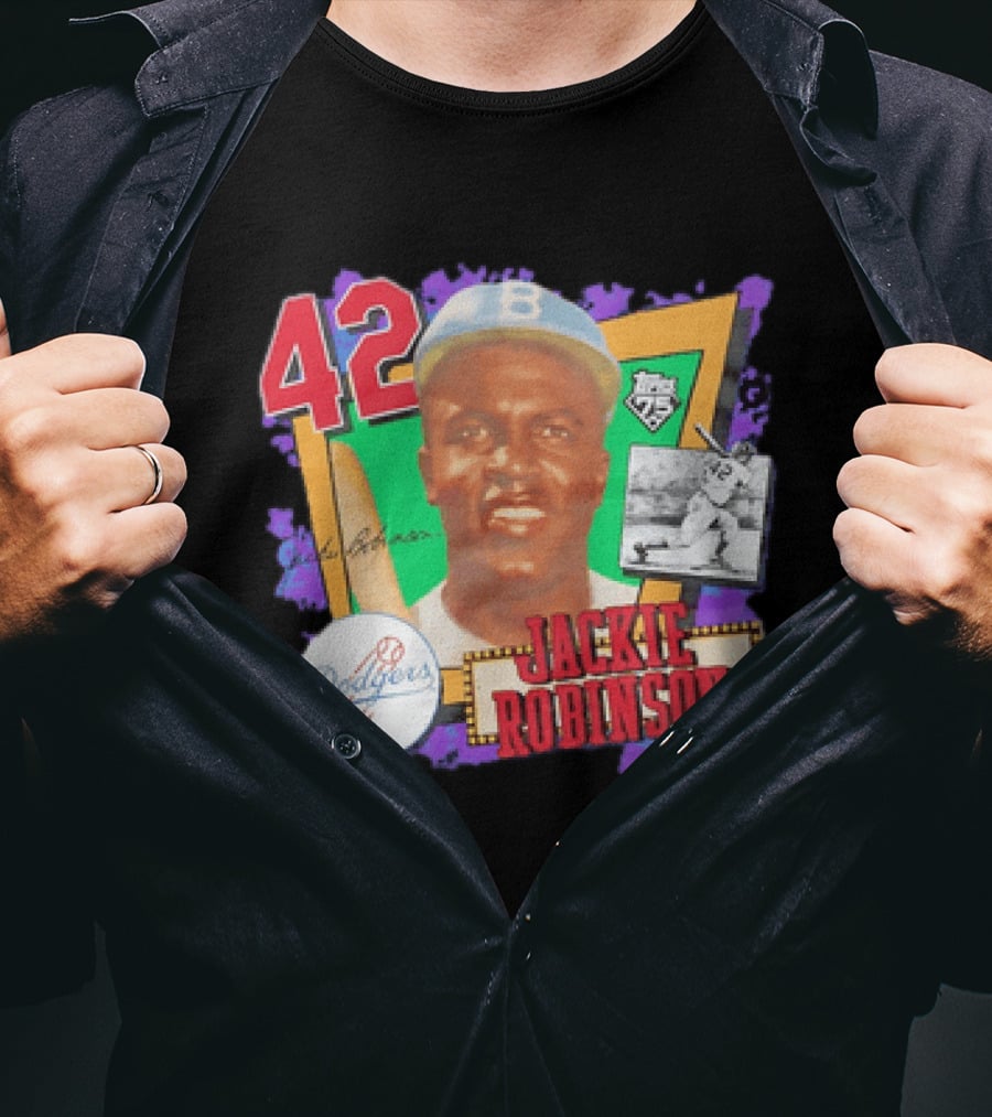 Jackie Robinson 42 Los Angeles Dodgers Topps 75 Baseball Legend T-Shirt