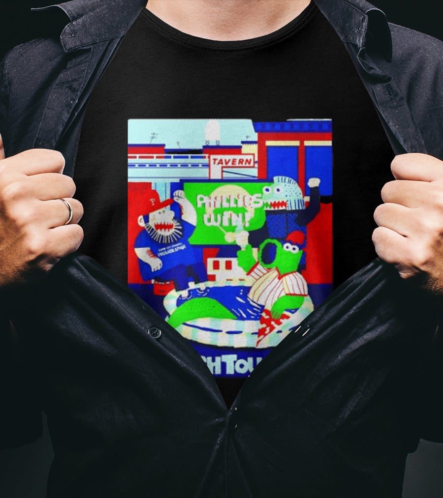 Phillies Win City Of Neighborhoods Fishtown Phillies Phanatic Tavern Scene T-Shirt