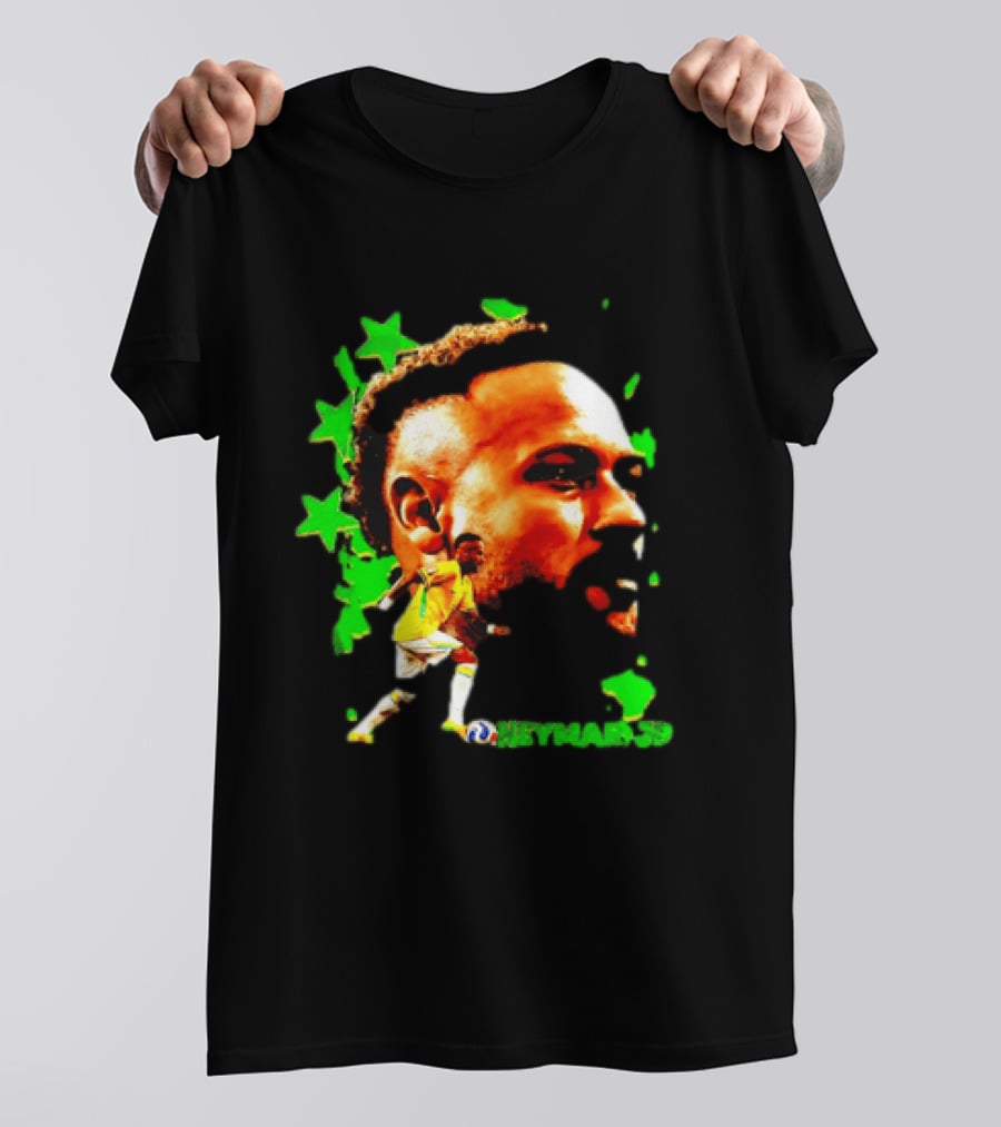 Neymar Jr Brazil Football Star With Green Stars And Soccer Ball T-Shirt