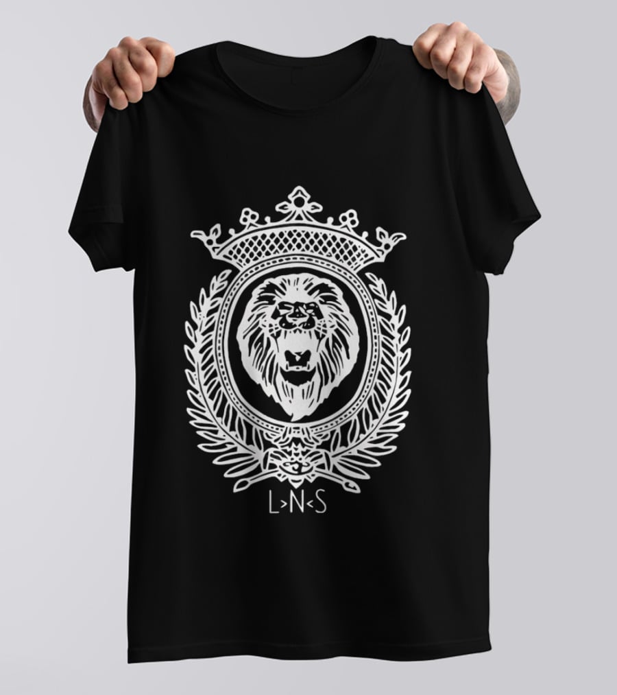 LNS Lion Crowned Heraldic Crest Monochromatic Cotton T-Shirt