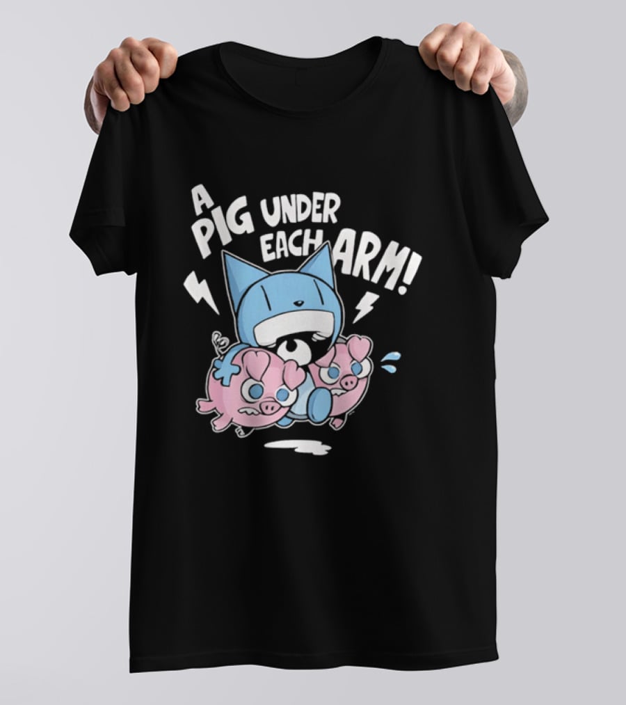 Looshkin A Pig Under Each Arm Funny Cartoon Cats And Pigs T-Shirt