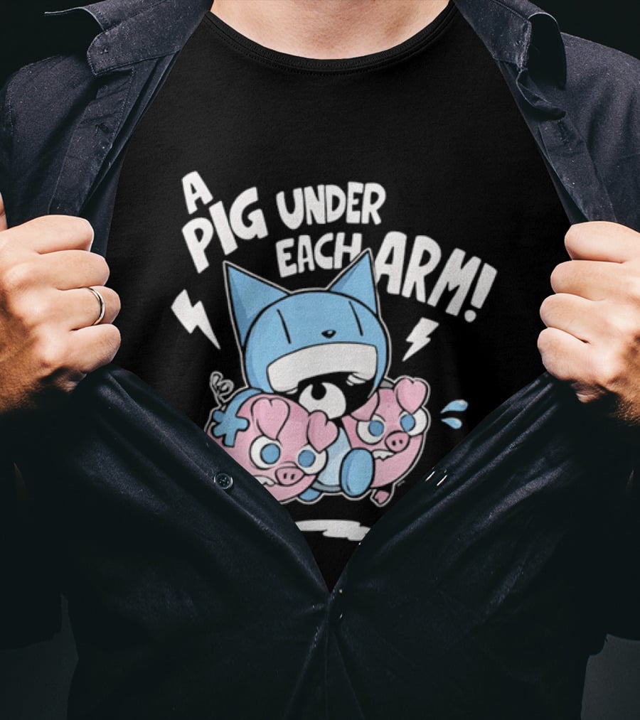 Looshkin A Pig Under Each Arm Funny Cartoon Cats And Pigs T-Shirt