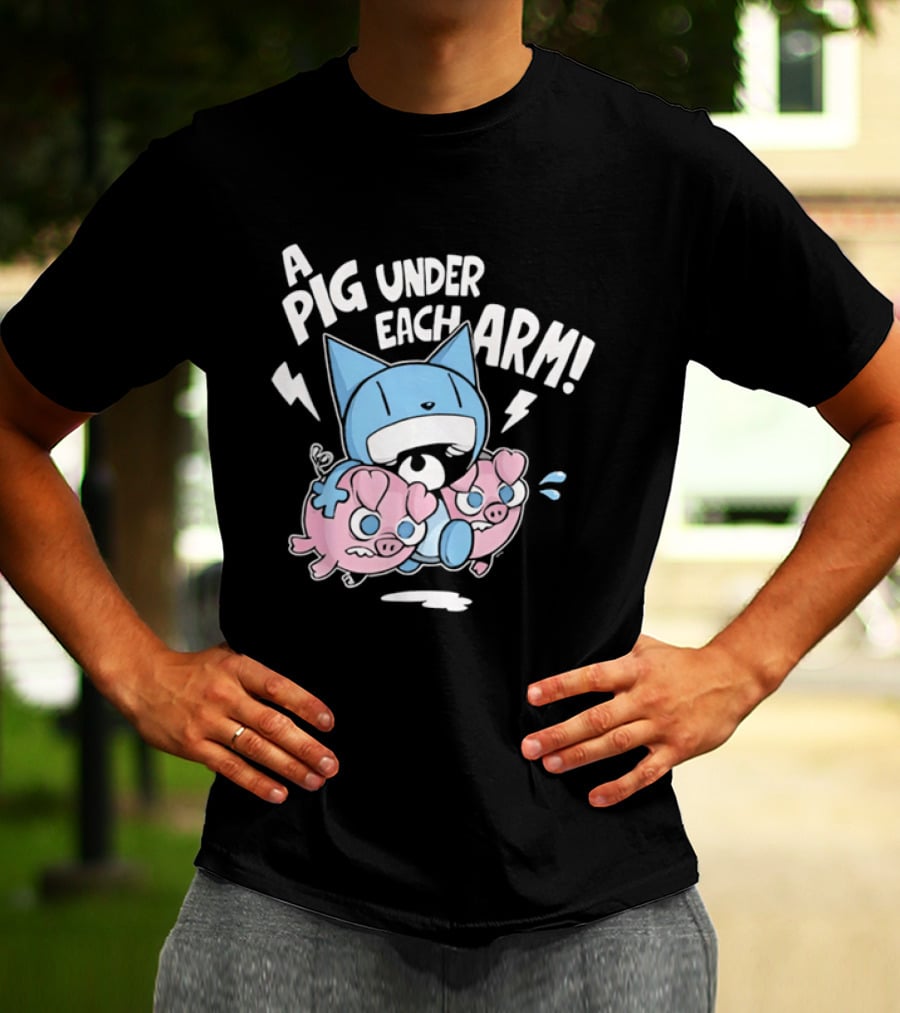 Looshkin A Pig Under Each Arm Funny Cartoon Cats And Pigs T-Shirt