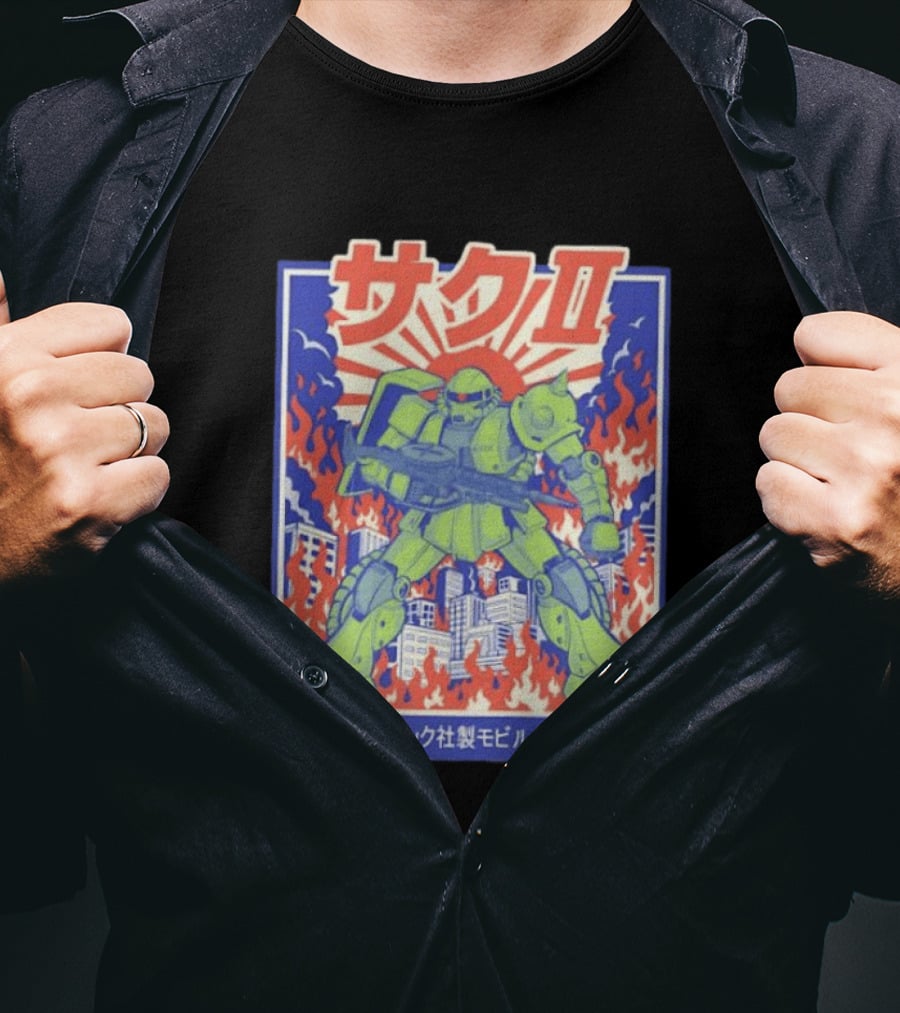 Zaku II Mobile Suit Gundam Zakuni Jionikku Shasei Mobiru Sūtsu T-Shirt