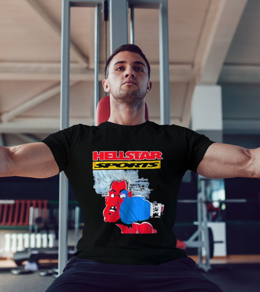 HELLSTAR SPORTS Punching Devil Cartoon Boxing Blue Glove T-Shirt