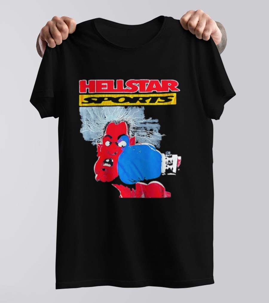 HELLSTAR SPORTS Punching Devil Cartoon Boxing Blue Glove T-Shirt