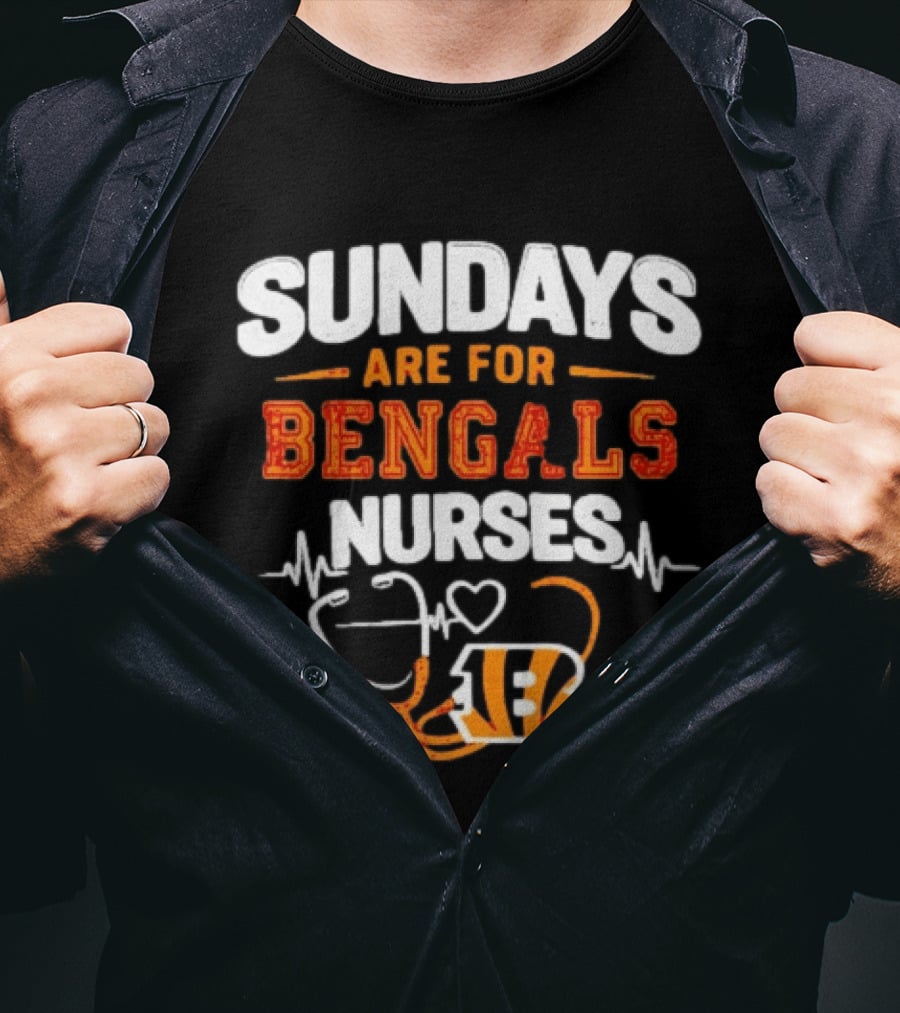 Sundays Are For Bengals Nurses Football Heartbeat Stethoscope 18 T-Shirt