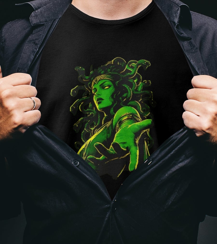 Medusa Mythology You Won't Feel A Thing Green Aura Serpent Hair T-Shirt